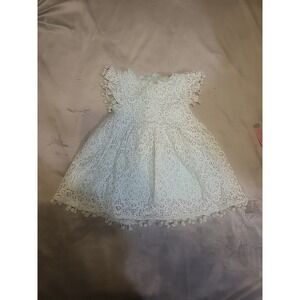 2 bunnies lace overlay pompom dress baby 6-12 months blue party dress